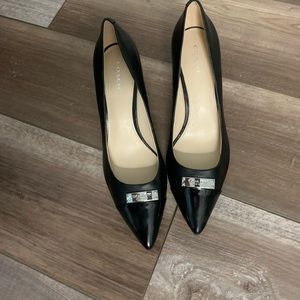 Coach black patent pointed toe pumps